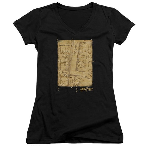 Trevco  Harry Potter & Marauders Map Interior-Junior V-Neck T-Shirt, Black - 2X
