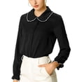thumbnail image 1 of INSPIRE CHIC Women's Sweet Ruffle Peter Pan Collar Button Up Work Shirts, 1 of 6