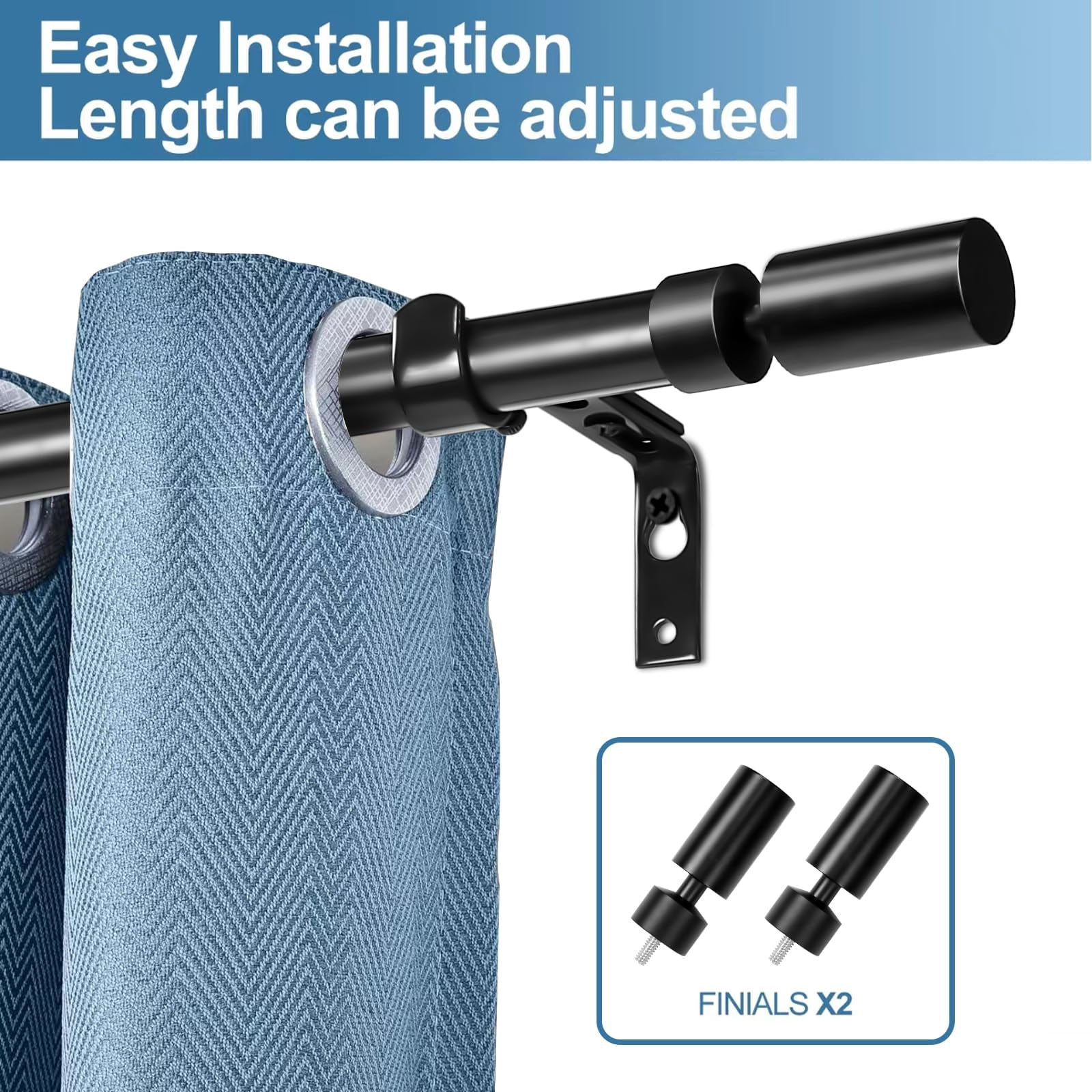 Urbanest 1" Sullivan Adjustable Curtain Rod, 84"-120", Black