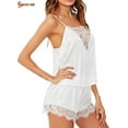 thumbnail image 3 of Spencer Women's Pajama Sets Sexy Lingerie Lace Satin Sleepwear Cami Shorts V Neck Babydoll Nightwear "White,2XL", 3 of 7