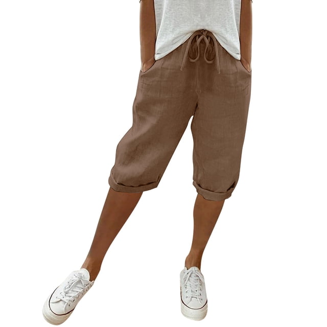Pantalones capri informales de cintura alta para mujer - Bolsillos grandes - Cintura elástica - Terciopelo dorado ligero - Tallas S-XXL - Lavables a mano
