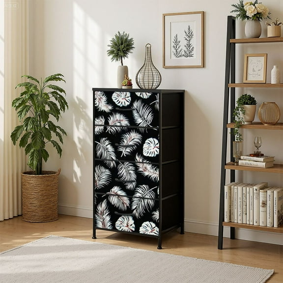 4 Drawer Vertical Storage Dresser Hawaiian Shirt Tropical flowers leaf Palm gibiscus with Wood Top Fabric Pull Drawers
