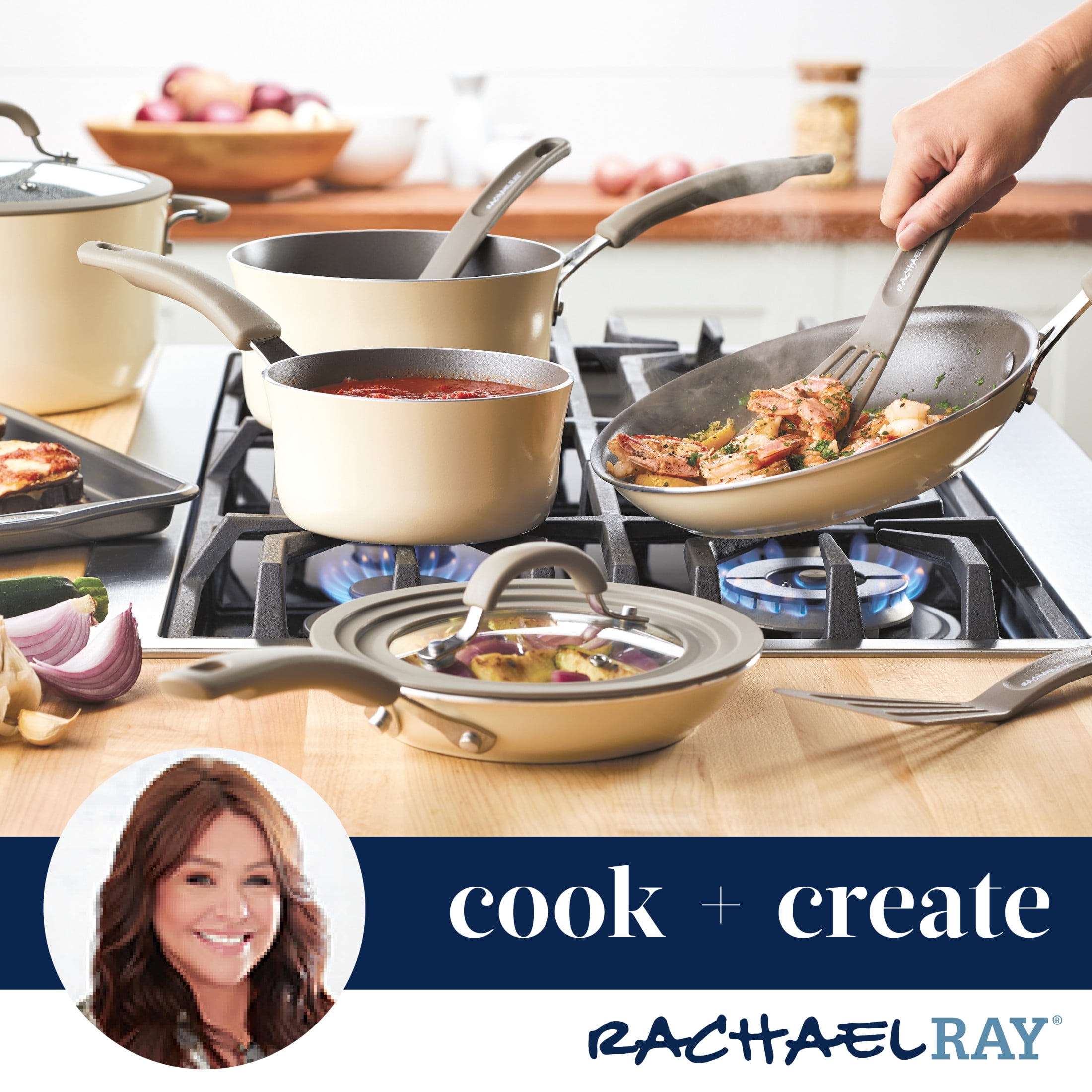 Rachael Ray Cook + Create Hard Anodized Nonstick Cookware Set, 11 Piece