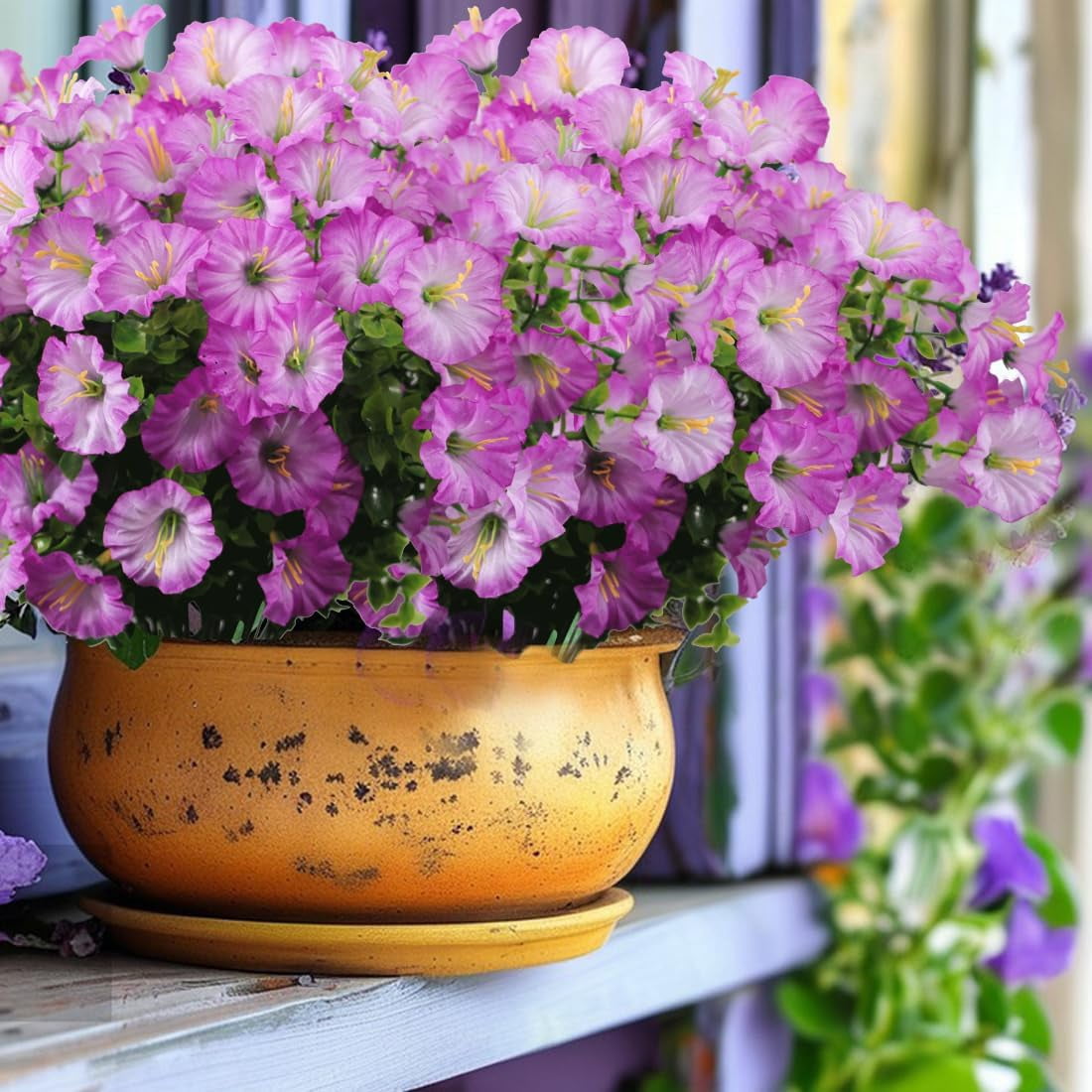 6 Bundles Artificial Morning Glory Fake Boxwood Shrubs UV Resistant No Fade Faux Greenery Plants for Indoor/Outdoor Hanging Planters, Home Garden, Porch, Patio Wedding Decor(Fuchsia)