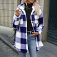 thumbnail image 5 of Hzzrkos Women Casual Loose Plaid Button Down Lapel Collar Long Sleeve Fleece Lined Shacket Jacket Warm Winter Outerwear Coat Fashion Button Front Shirt Jacket Blue XL, 5 of 9