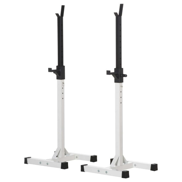 CoSoTower Adjustable Barbell Rack Stable Power Squat Stand Portable 2 Bars Barbell Holder Weight Rack, Black and White