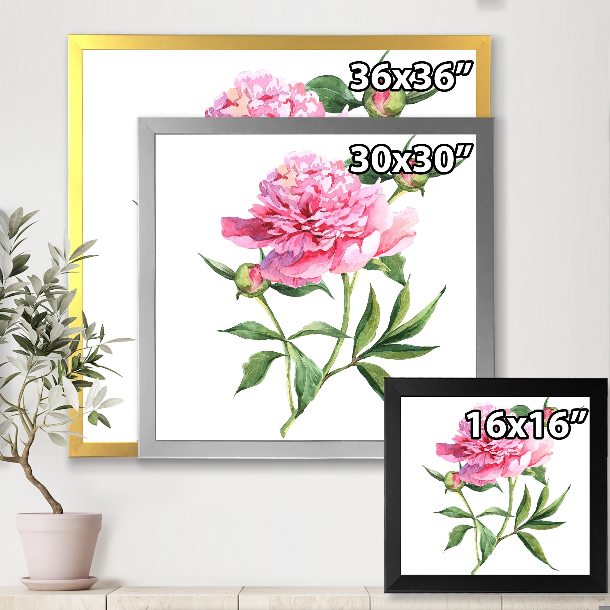 Designart 'Ancient Pink Peonies' Traditional Framed Art Print