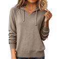 thumbnail image 2 of Wutalume Women's Hooded Knit Sweatshirt Pullover with Drawstring, Loose Casual Long Sleeve Top, Cozy Layer for Outdoor Activities and Lounging,Khaki M, 2 of 5