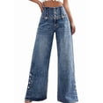 thumbnail image 3 of Women Wide Leg Jeans High Waisted Wide Leg Stretchy Trendy Button Denim Pants  S, 3 of 10
