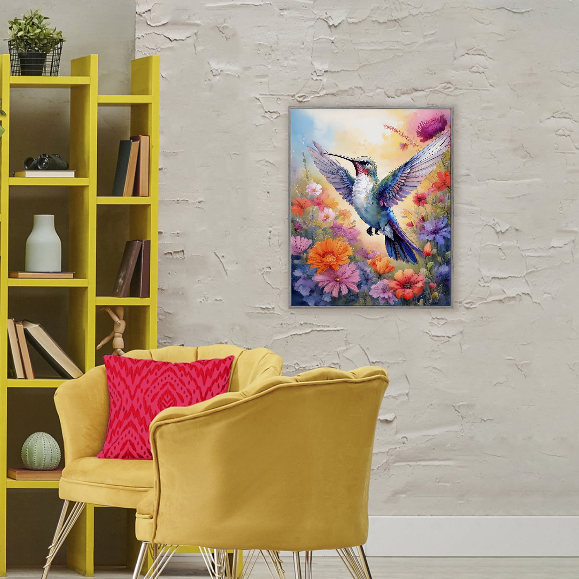 Stupell Industries Colorful Hummingbird in Bloom Gray Framed Giclee Art, design by Creative Studio