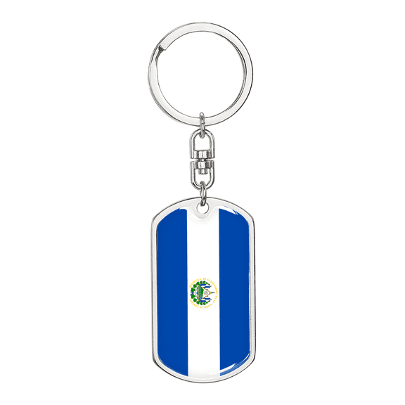 El Salvador Flag Swivel Keychain Dog Tag Stainless Steel or 18k Gold