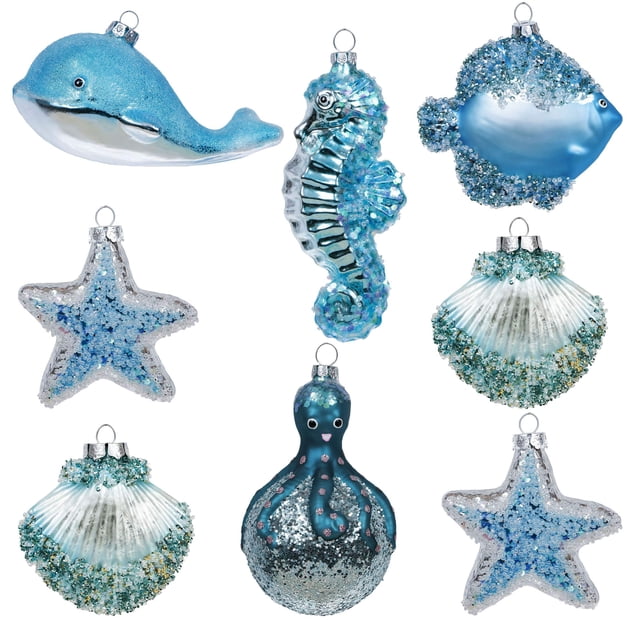 Set de adornos navideños Valery Madelyn de vidrio azul claro de 8 quilates
