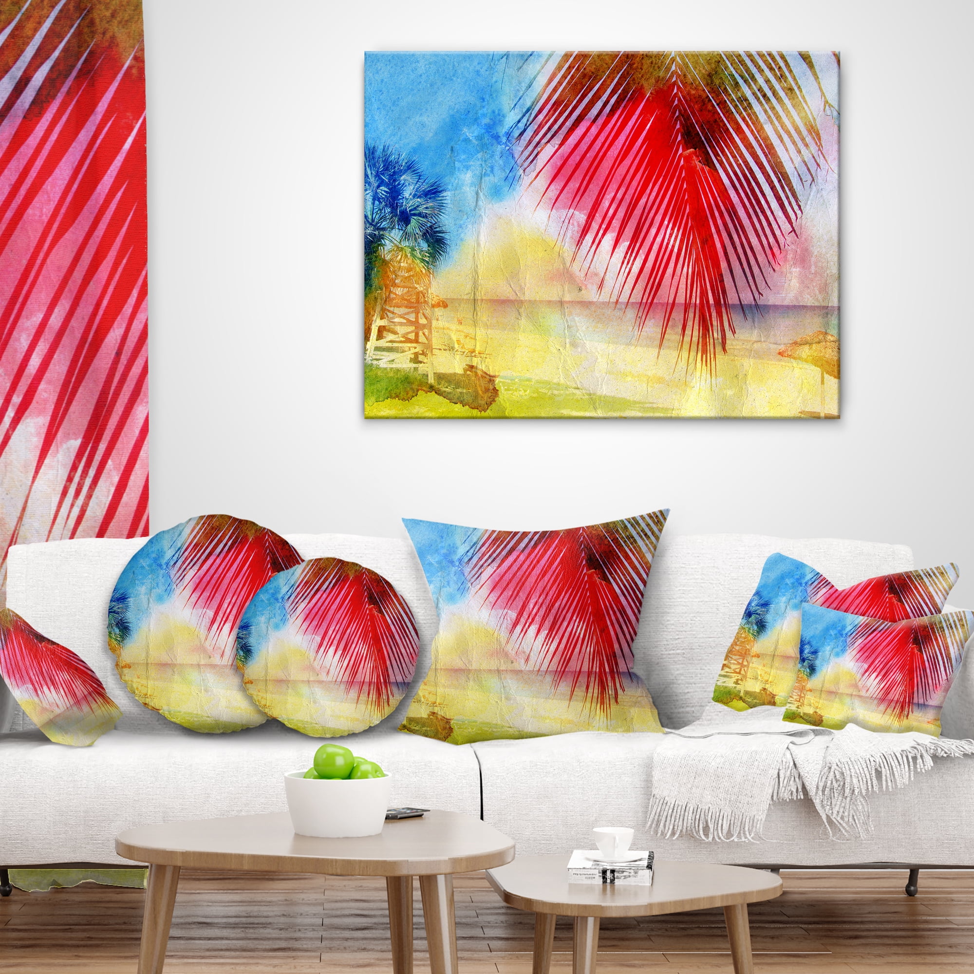 Designart Retro Palm Leaf Watercolor - Trees Painting Throw Pillow - 18x18