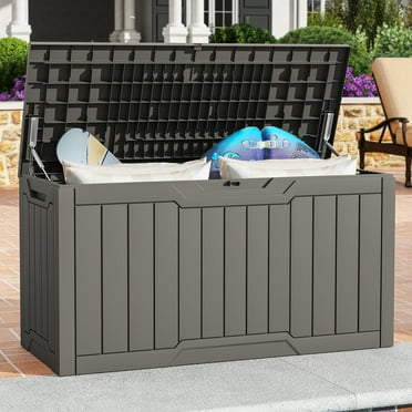 Uforic Outdoor Waterproof 80 Gallon Resin Deck Box, Lockable,Light Brown