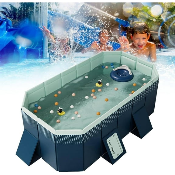 HomePerch 83in Foldable Hard Plastic Kiddie Pool, Thickened PVC, Non-Inflatable, Easy Set Up for Kids, Adults, Pets – Indoor/Outdoor Use