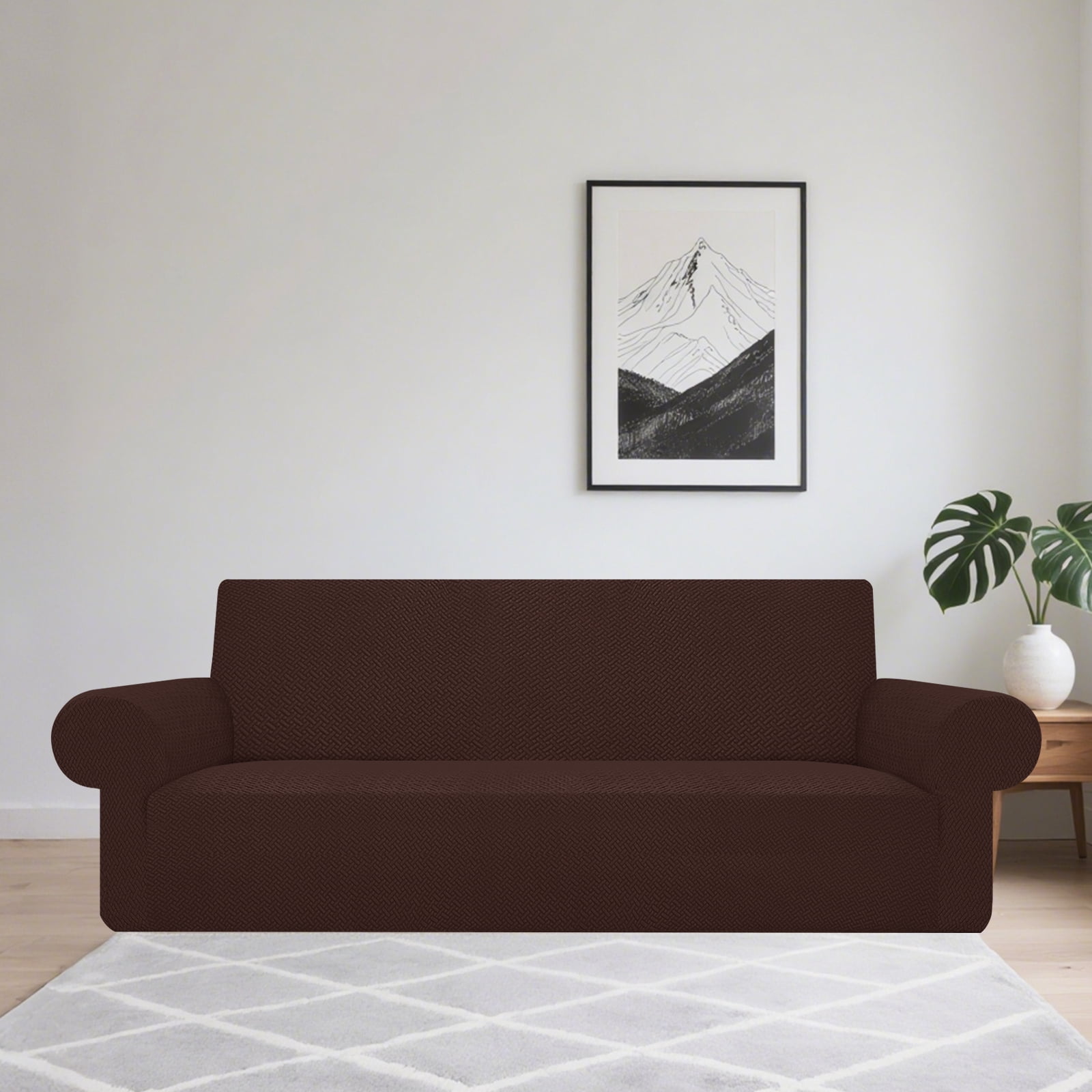 Stretch Sofa Cover Slipcover ，Couch Covers for 3 Cushion Couch Sofa pet Friendly (74.8"-90.6") Furniture Protector Sofa with Elastic Bottom for Kids,Dog, Jacquard Pattern, Brown