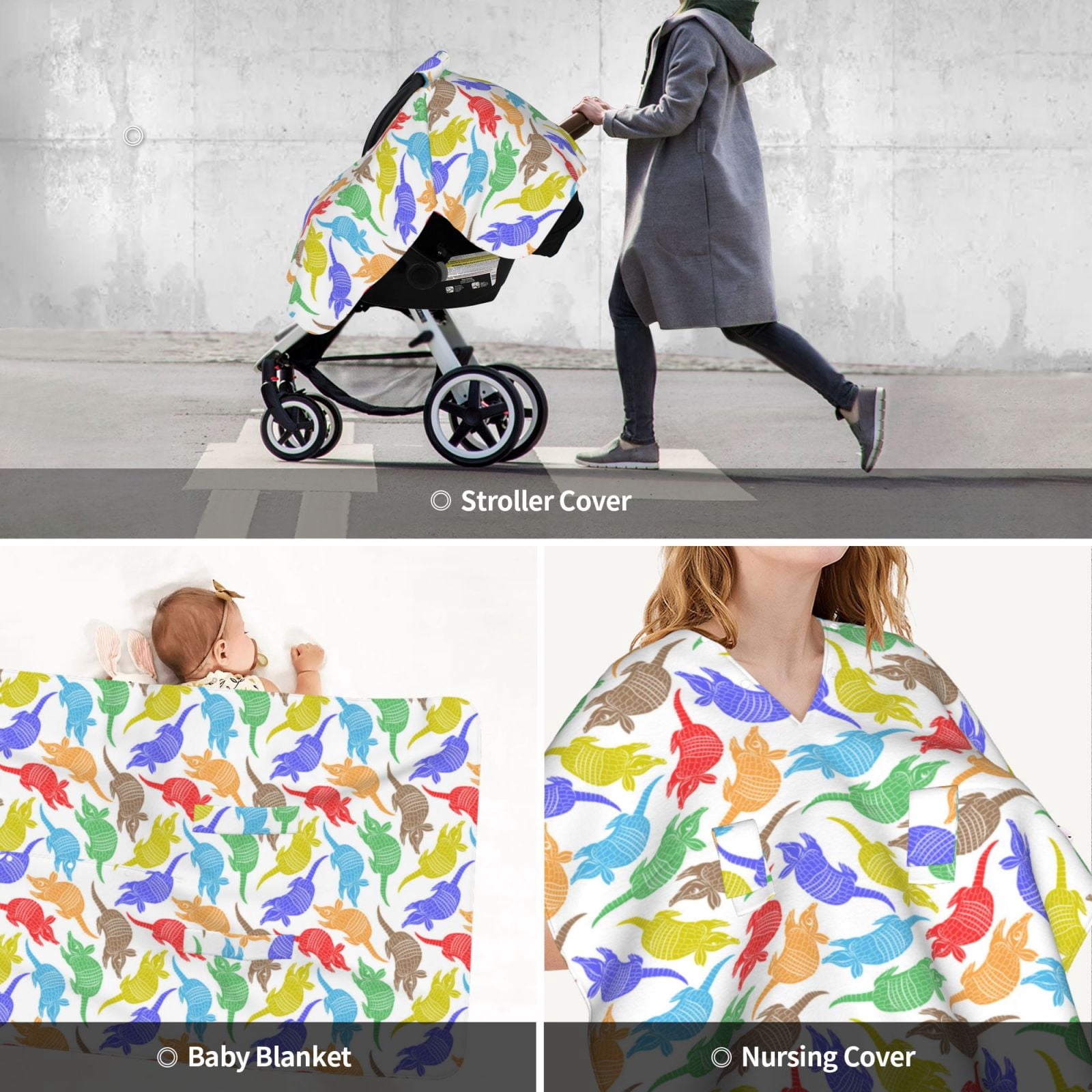 Car Seat Cover Baby - Colored Armadillos Breathable Infant Car Seat Cover for Baby Carseat, Lightweight Comfort Baby Essentials Must Haves Newborn Stuff for Girl Boy
