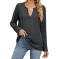 thumbnail image 4 of UJNDER Women's Casual V Neck Long Sleeve Tops Knit Loose Shirt 2025 Solid Color Pullovers Tops for Women Comfortable Knit Dark Gray M, 4 of 7
