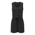 thumbnail image 2 of Aayomet Jumpsuits For Women Casual Women's Summer Casual Shorts Jumpsuit Plain Scoop Neck Button Down Sleeveless Tank Top,Black M, 2 of 5