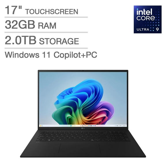 LG gram 17" Copilot  PC, Thin and Lightweight Laptop, Windows 11 Home, Intel Evo Edition - Intel Core Ultra 9, 32GB RAM, 2TB SSD, Black