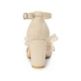 thumbnail image 2 of BLISSFUL STEP Women's Bow Knot Pointed Toe Block Heel Pumps Beige (Size 7.5), 2 of 7