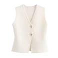 thumbnail image 1 of Chaleco corto de punto FindThy para mujer, cuello en V, con botones, color beige, 1 of 5