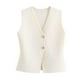 thumbnail image 1 of Chaleco corto de punto FindThy para mujer, cuello en V, con botones, color beige, 1 of 5