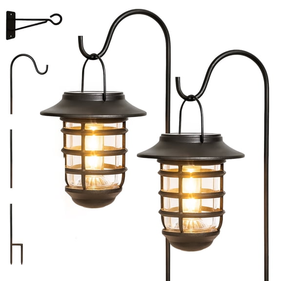 Classy Caps Black Aluminum Nottingham Solar Hanging Coach Light (2 Pack)