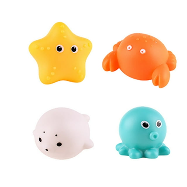 Bewildely 4 piezas Diversión a la hora del baño con Badewannenspielzeug y Wasserspielzeug Badespielzeug Baby Ab 1 Jahr Juguetes Amarillo + Naranja + Blanco, Stf Octubre