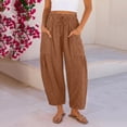 thumbnail image 3 of Dwellite Women's Linen Wide Leg Pants Summer Casual Loose Beach Vacation Baggy Palazzo Pant with Pockets Brown M, 3 of 6