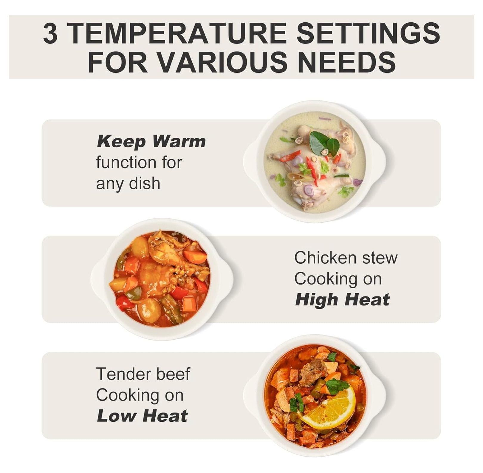 MAGNIFIQUE Small 5 Quart Round Casserole Programmable Slow Cooker with Glazed Ceramic Liner, Food Warmer Perfect Kitchen Small Appliance for Family Dinners, White