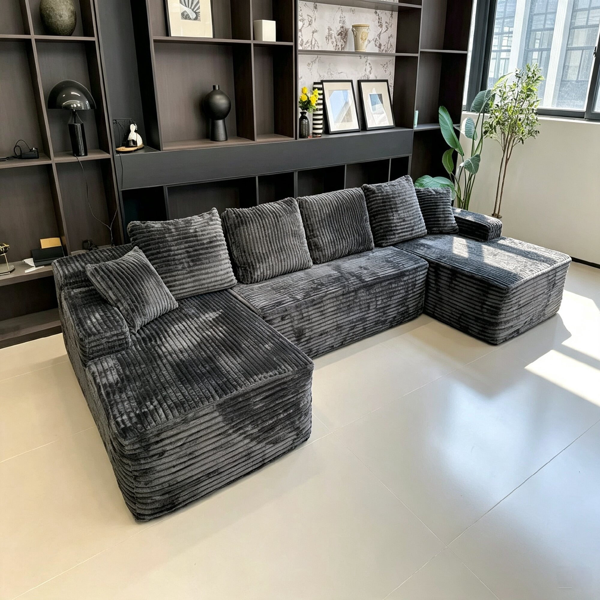 U Shape Cloud Sectional Sofa 131 Inch, Modular Corduroy Couch for Living Room Bedroom, No Assembly Required, Gray