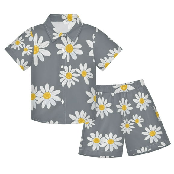 joogoo Boy Shorts Set Floral Daisy 2 Piece Short Sleeve Button Down Hawaiian Shirt Shorts 5-6T