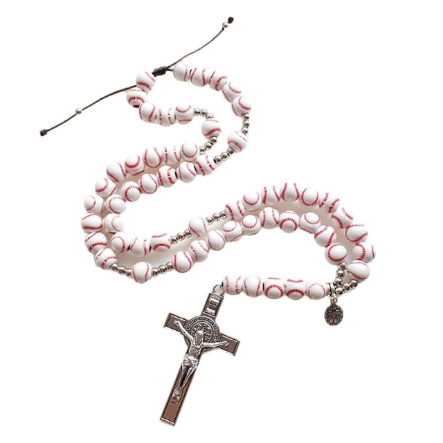 Religion Christian Round Acrylic Bead Rosary Necklace for Women Men Jesus Cross Pendant Long Chain Fashion Jewelry Gift