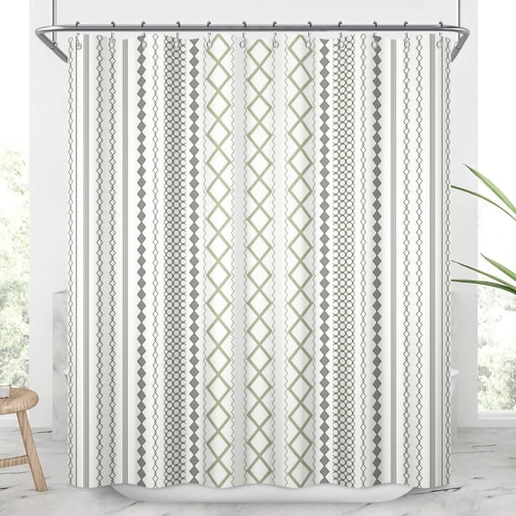 72x84 Inch Striped Neutral Extra Long Shower Curtain Farmhouse Plaid Waffle Bath Curtain Rustic Checkered Stall Shower Curtains Set for Kids Bathroom Decor Waterproof with Hooks