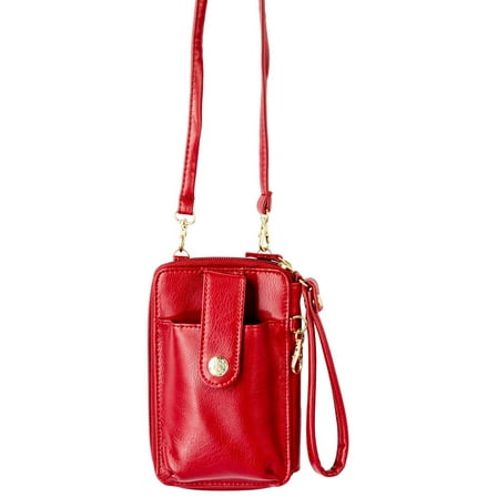 Mundi Women's Jacqui Vegan Leather Crossbody Cell Phone Purse Holder Wallet, Red