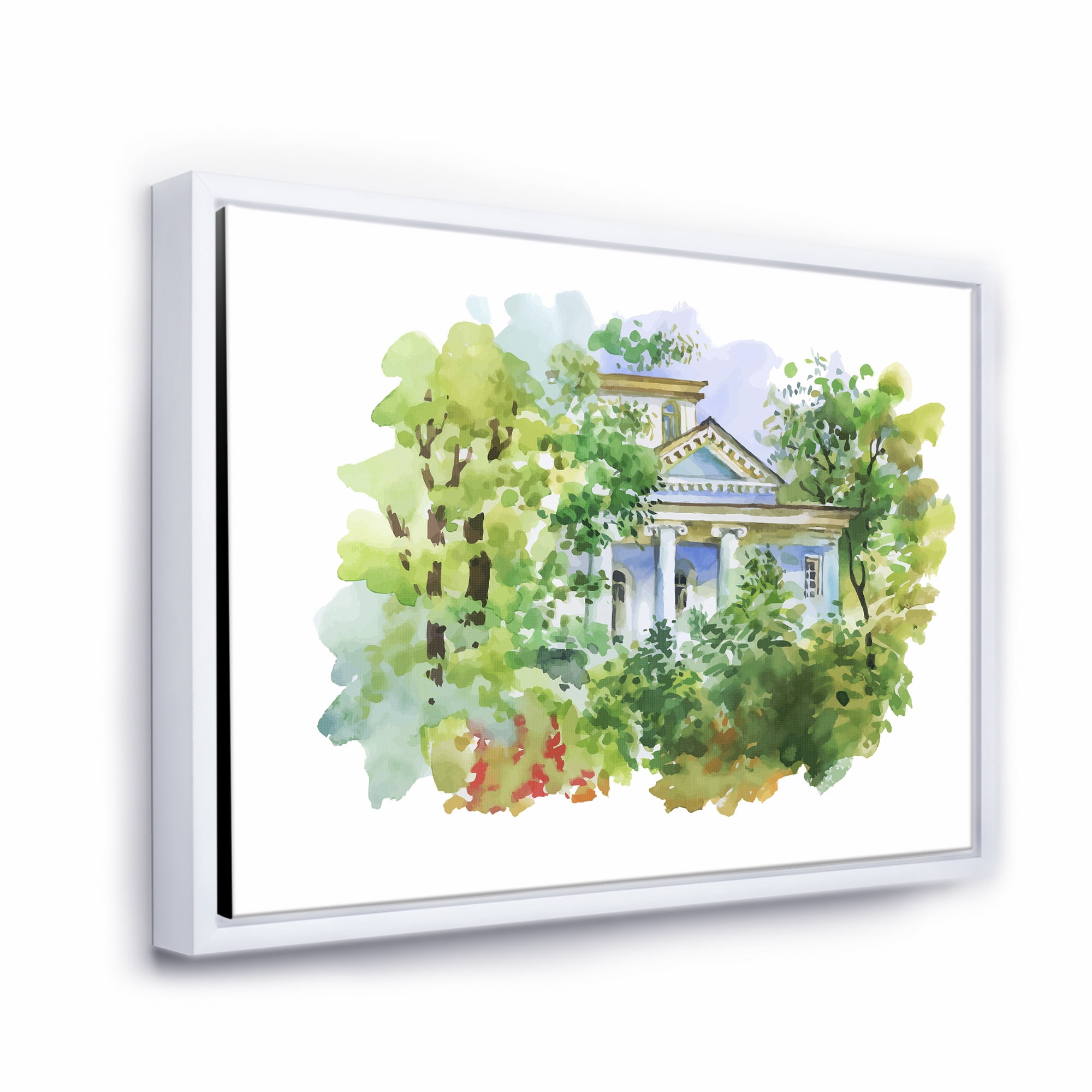 Designart 'White House In The Green Woods' Traditional Framed Canvas Wall Art Print