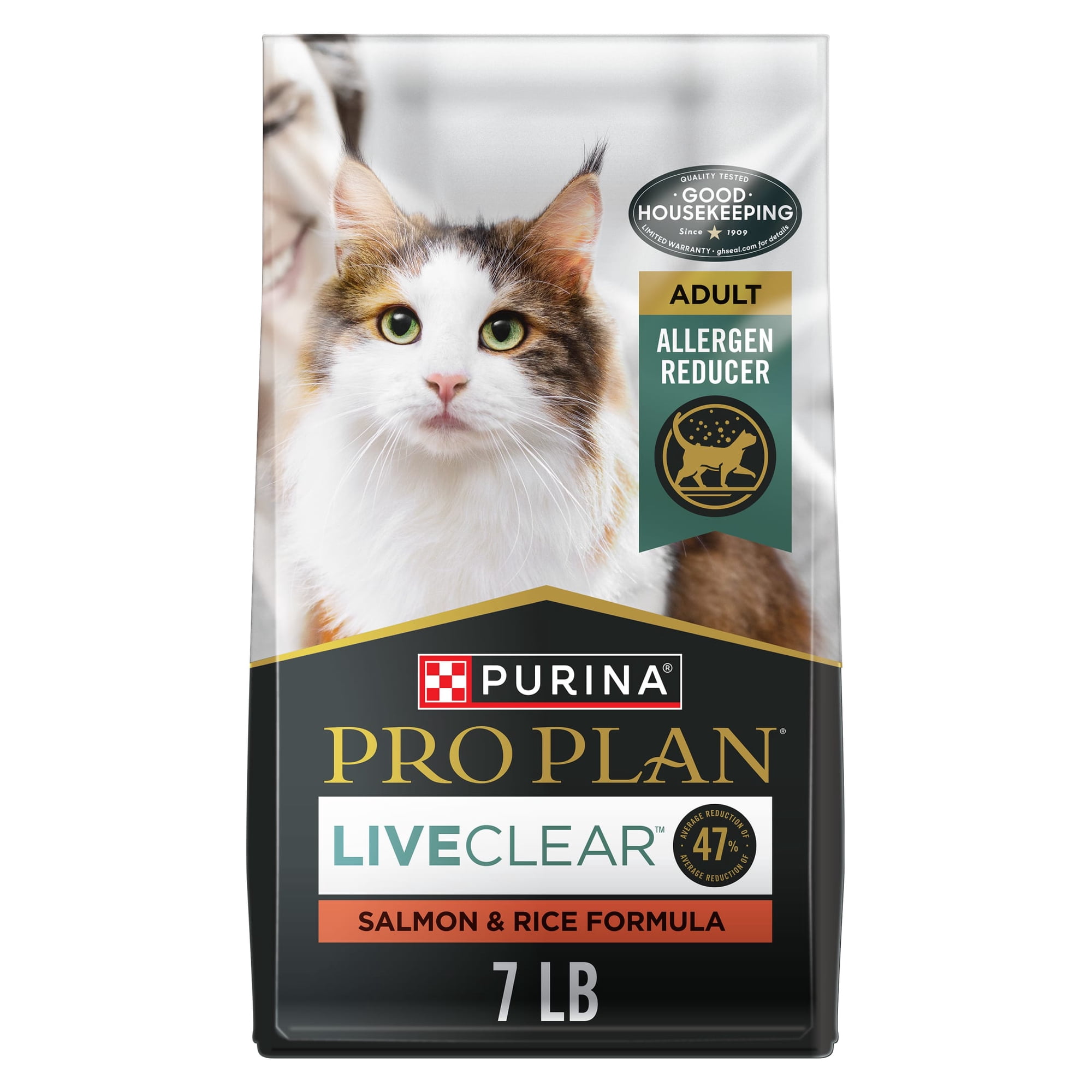 Purina Pro Plan Allergen Reducing, High Protein Cat Food, LIVECLEAR Salmon and Rice Formula, 7 lb. Bag