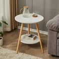Untyo Round Side Table, White Nightstand End Table with Storage Shelf