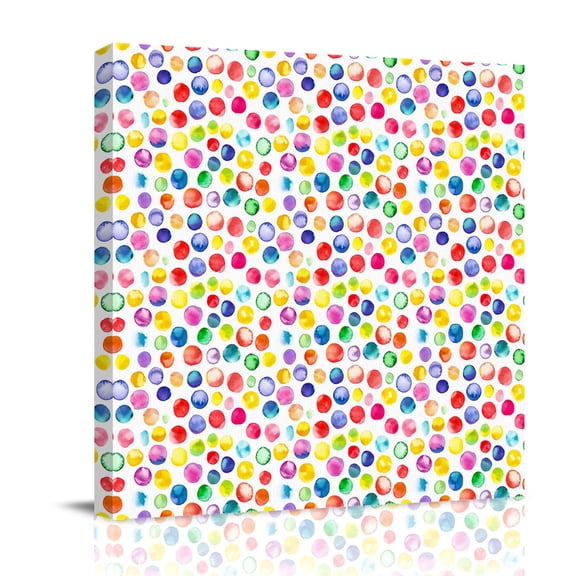 Canvas Wall Art, Colorful Polka Dot Framed Canvas Prints for Bedroom Office, Watercolor Rainbow Polka Dots Large Gallery Wrapped Wall Decor for Home Office, Gifts, 16"x16" Ship Next Day