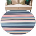thumbnail image 2 of Round Area Rug 6ft,Watercolor Pink Blue White Stripes Washable Carpet Non-Slip Runner Accent Rugs Indoor Floor Mat for Bedroom Living Room Decor,Retro Lines, 2 of 9