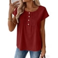 thumbnail image 4 of Stamzod Womens Tops Crew Neck Loose Fit Shirts Pleated Short Sleeve Blouses Dressy Casual 2026 Summer Tunics Wine S, 4 of 7