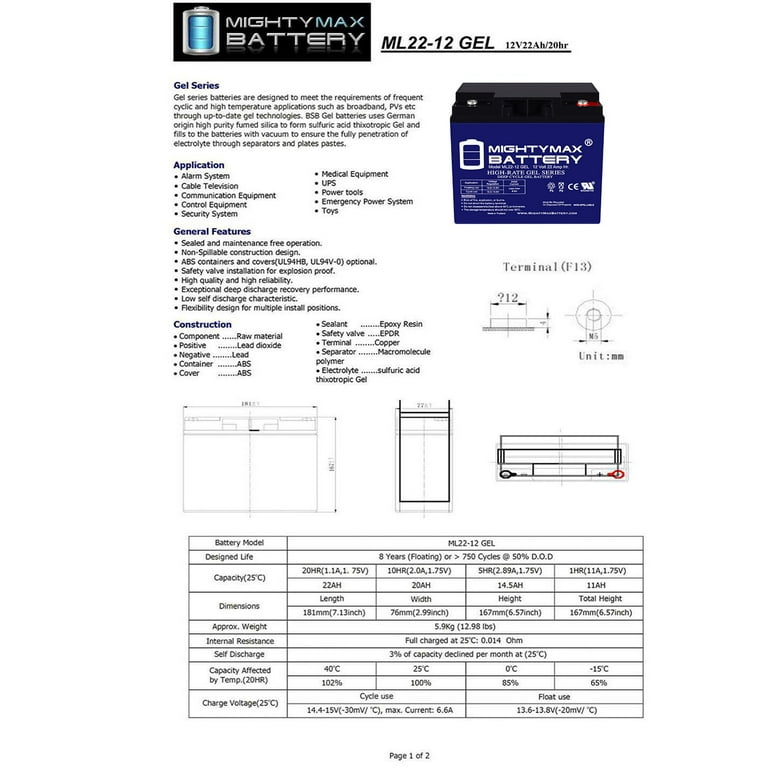 12V 22AH GEL Battery Replacement for Zap ElectriC Cruiser Dx