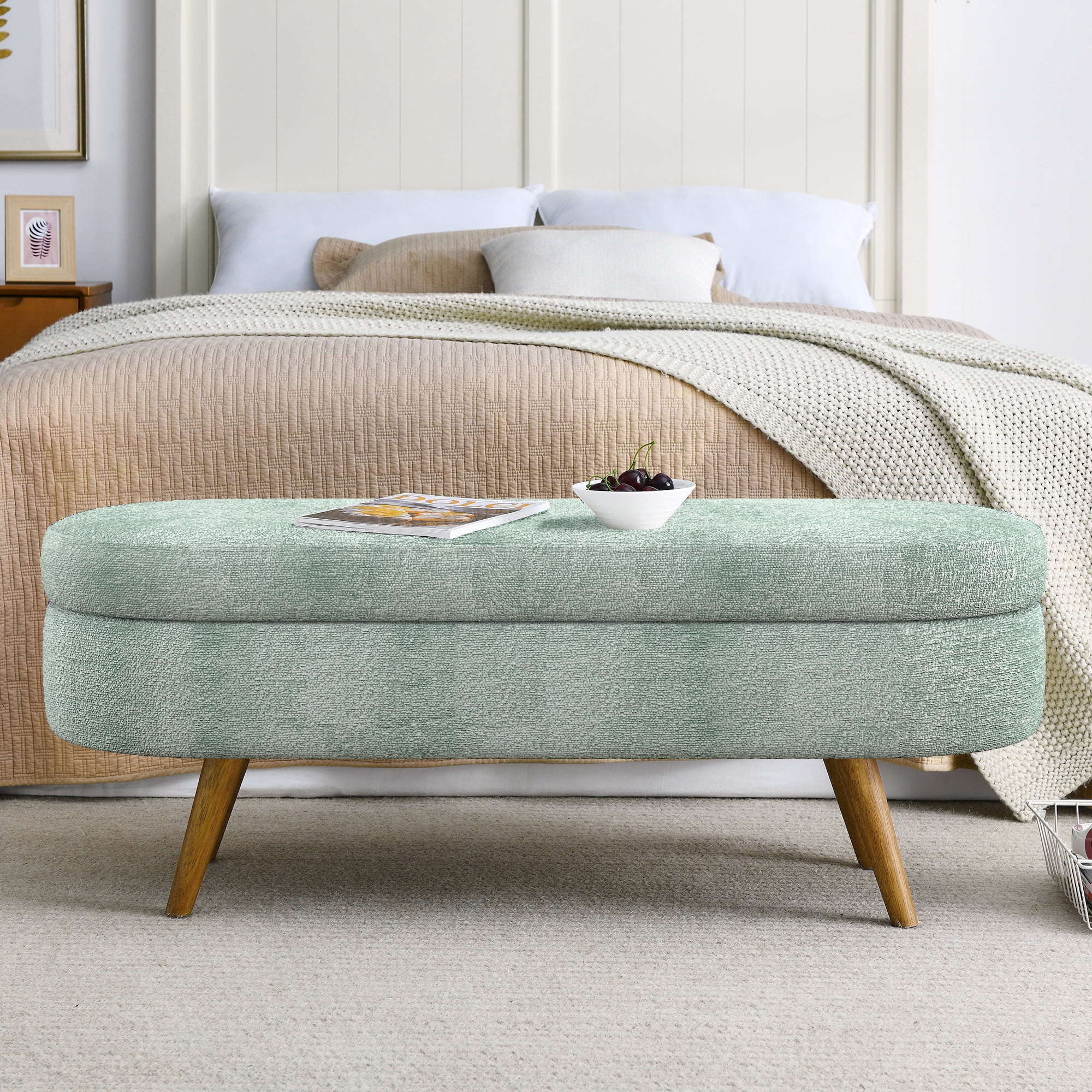 Storage Ottoman Bench End of Bed for Bedroom,Upholstered Entryway Shoe Seat Bench with Storage, Modern Cute Padded Blanket Chest Stool Foot Rest for Living Room, Window Seating