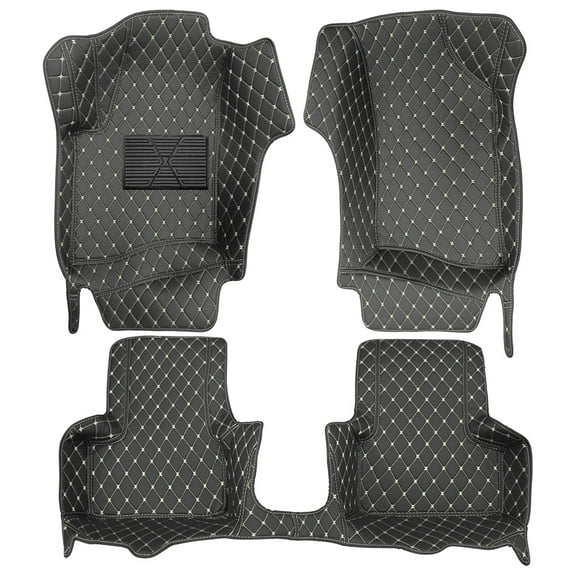 Leadwolf Car Floor Mats for Jeep for Compass 2007-2017 Full Coverage All Weather Protection Waterproof Non-Slip PU Leather Black Beige