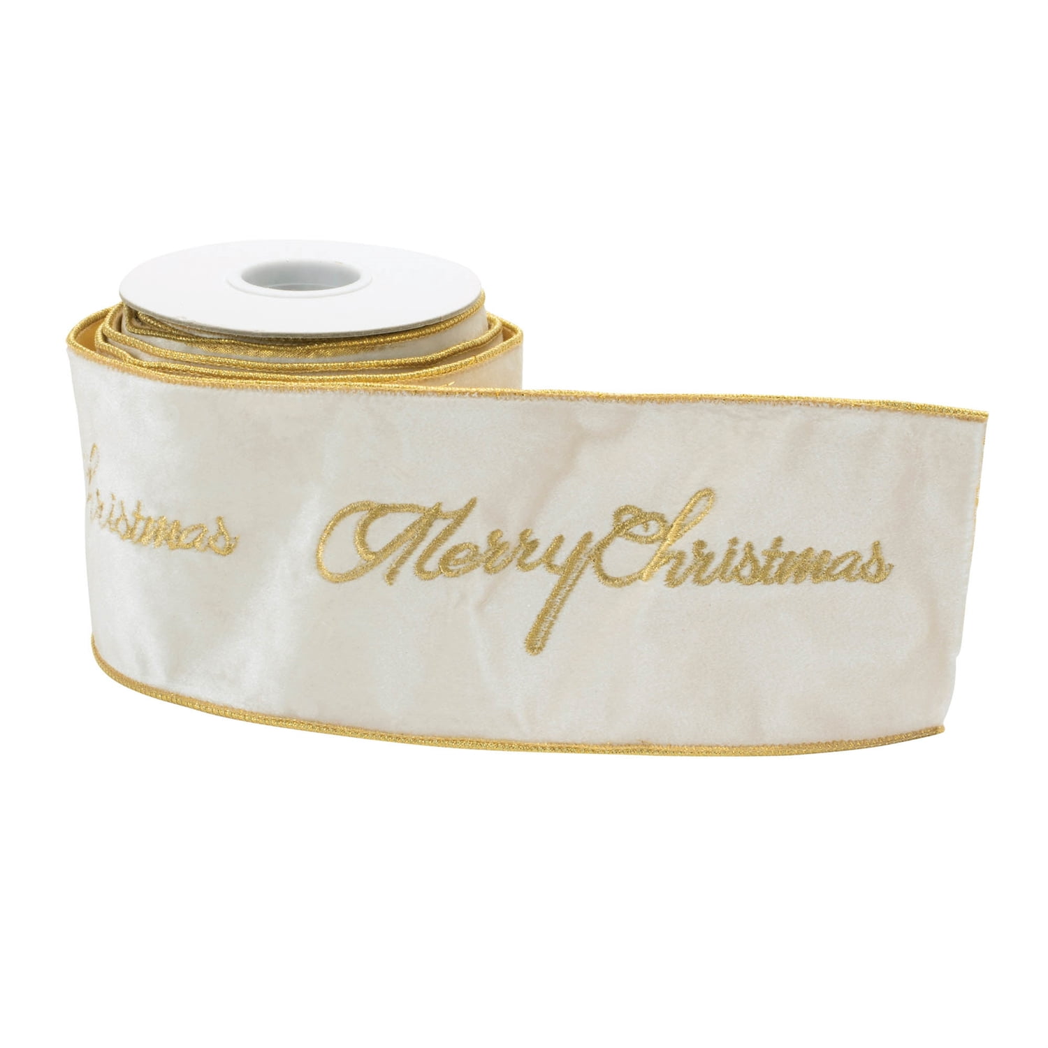 Melrose 95120DS 4 in. x 5 yards Wired Polyester, White & Gold