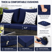 Seizeen Patio Furniture Set, 2pcs Rattan Wicker Furniture Outdoor Balcony, Cushioned Patio Conversation Set with Tempered Glass Table for Porch Lawn Garden