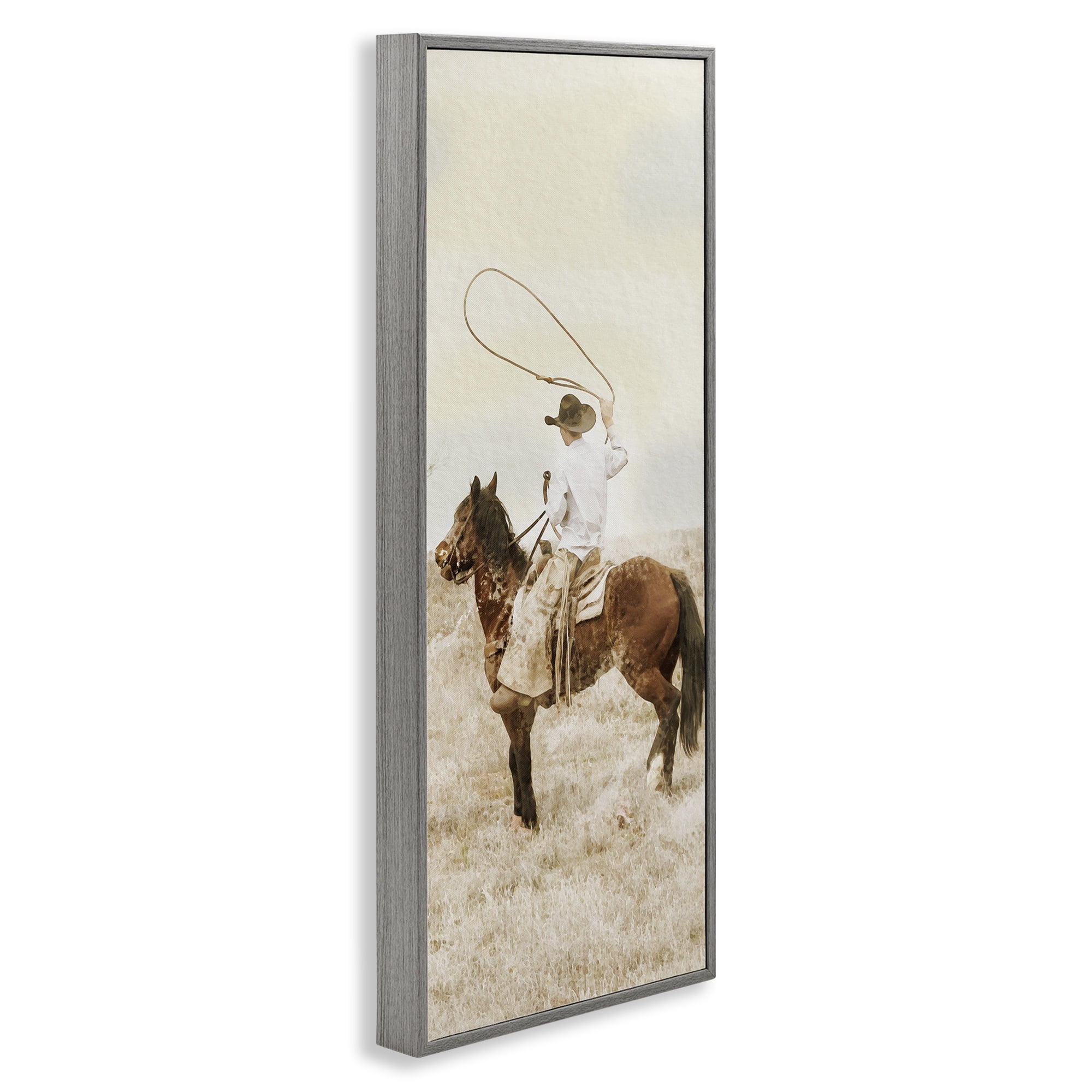 Stupell Industries Wrangling Cowboy Lasso Gray Framed Giclee Art, design by Marcus Prime