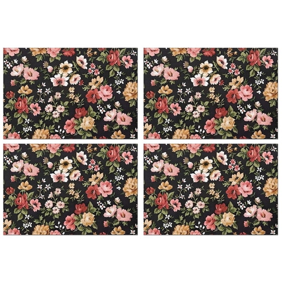 Pioneer Flower Floral Print Pattern Summer Placemats Table Placemats Set Of 4-Linen Kitchen Washable Placemats Table Mats 12x18 Inch Non-Slip Heat Resistant