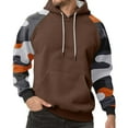 thumbnail image 2 of Men Hooded Pullover Sweatshirt Long Sleeve Raglan Camouflage Print Casual Drawstring Hoodie Kangaroo Pocket Top Light Brown XL, 2 of 5